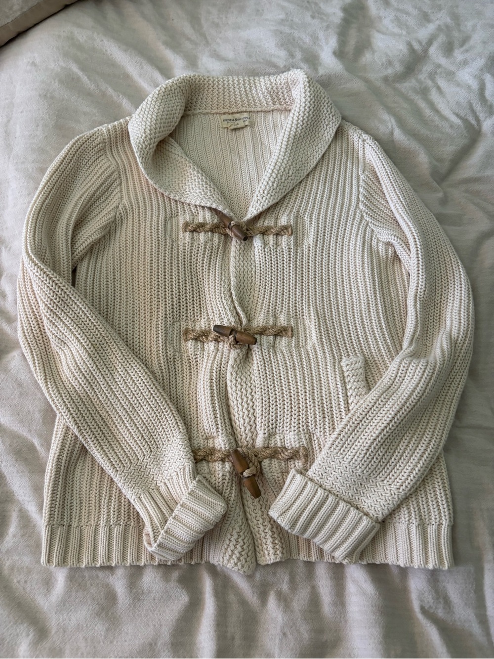 Denim & Supply Ralph Lauren Cream Toggle-Knit Shawl Collar Cardigan